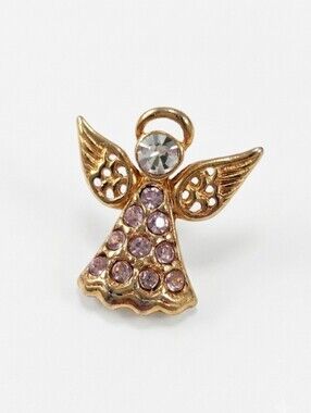 Vintage 70s Luca Razza Angel Rhinestone Gold Tone Lapel Pin
